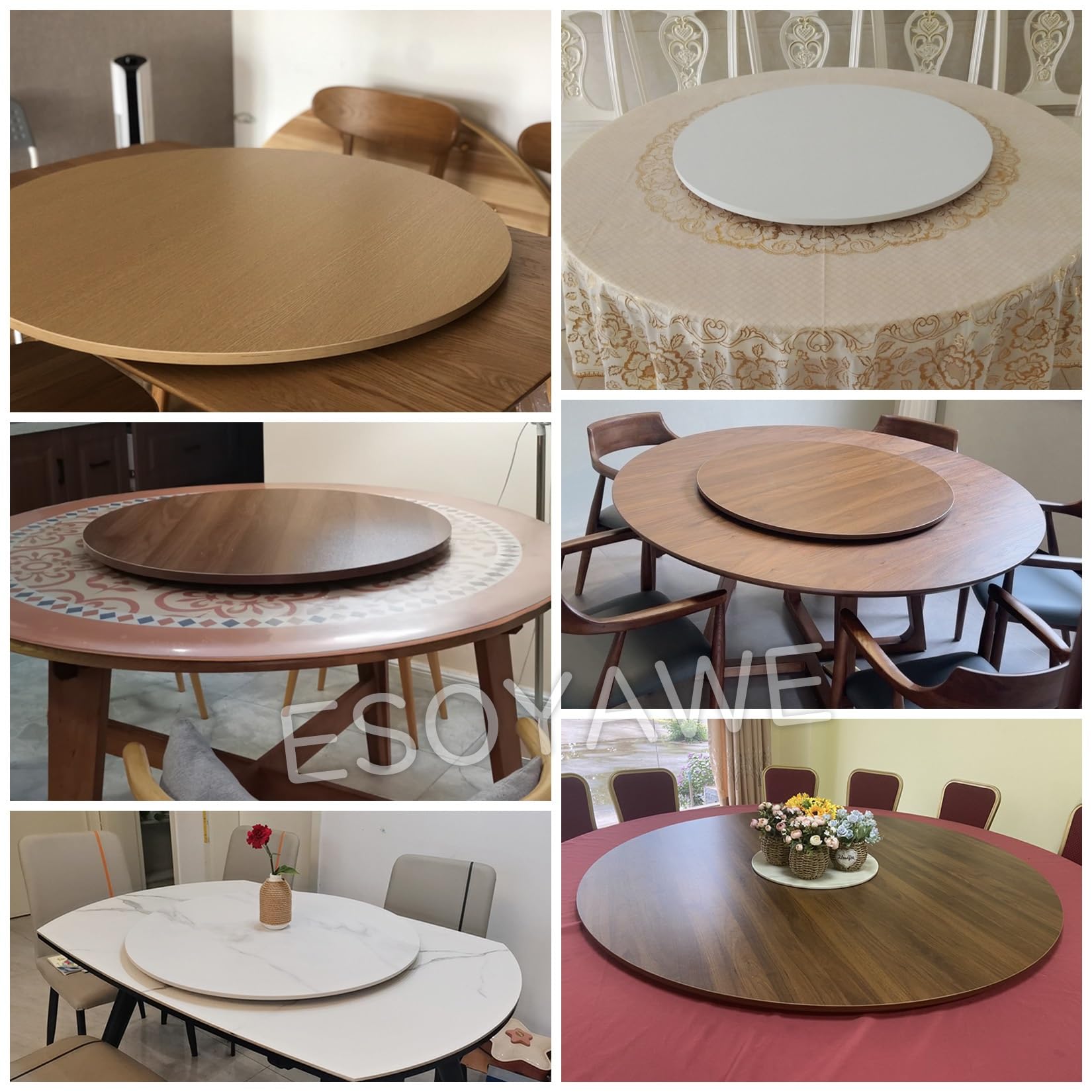 ESOYAWE Vassoio Girevole in Legno per Tavolo da Pranzo, Girevole A 360º Liscio Silenzioso Multifunzione Piatto Girevole, Diametro Ø 50~100 Cm Rotondo Supporti Girevoli per Piano Tavolo