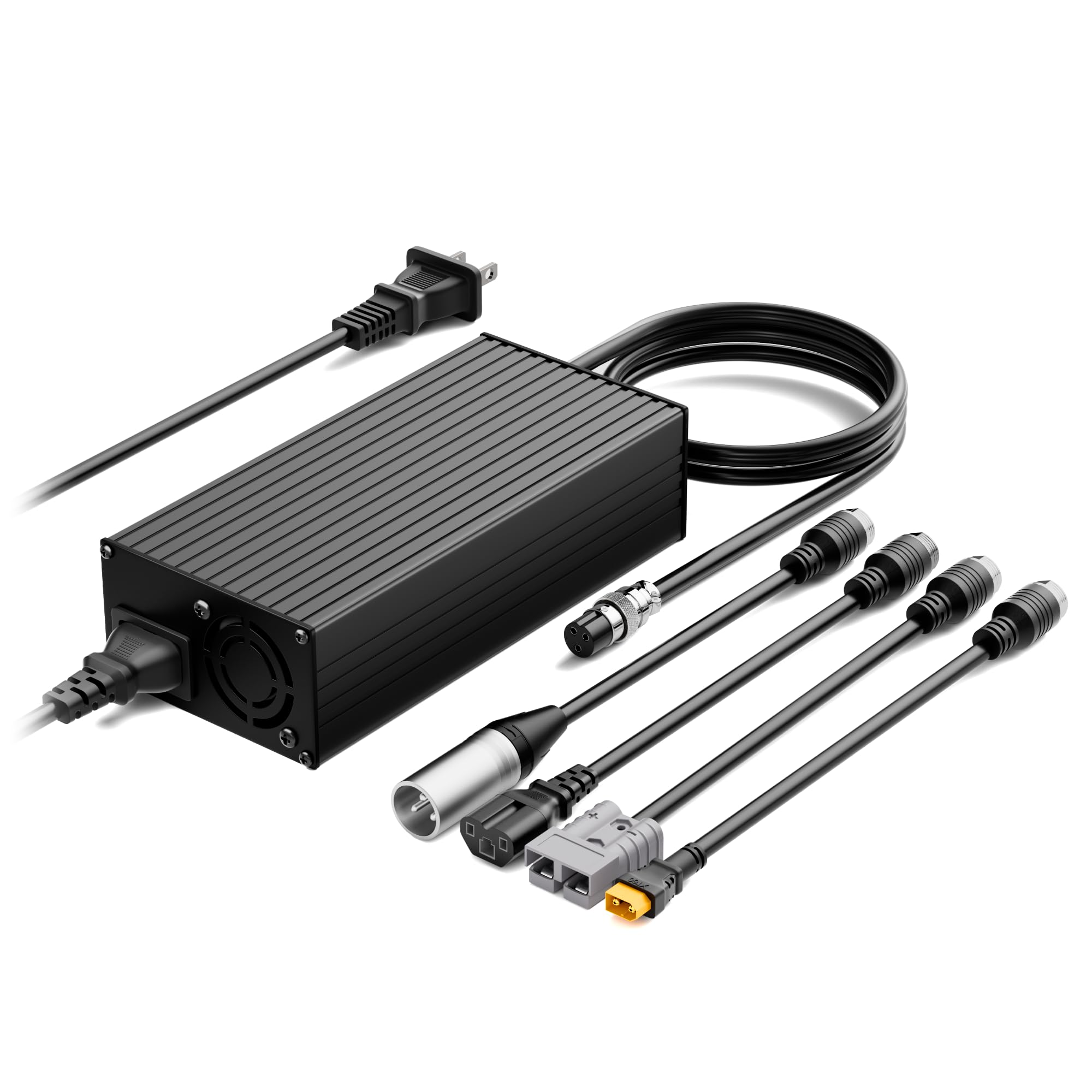 84V 4A Lithium Battery Charger with 4 Plugs & Built-in Small Fan Cooling System - Universal Battery Replacement Fast Charger for 72V Lithium Battery, Anderson XT60 XLR T(3 Pin) Connector