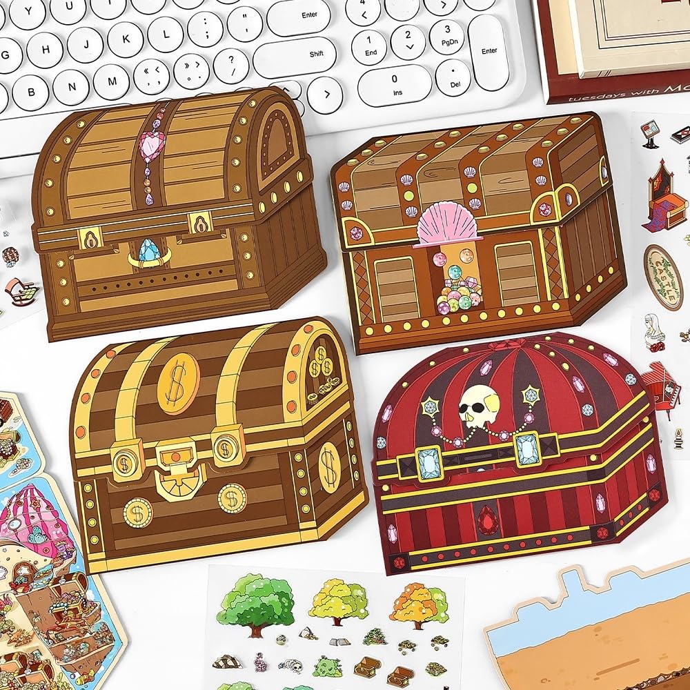 4 Sets Large Size 3D Miniature Scene Stickers,DIY House Sticker Therapy for Adult Cute 3D Cartoon Sticker Scenes for Adult Relief Stress Pass The Time - Image 4