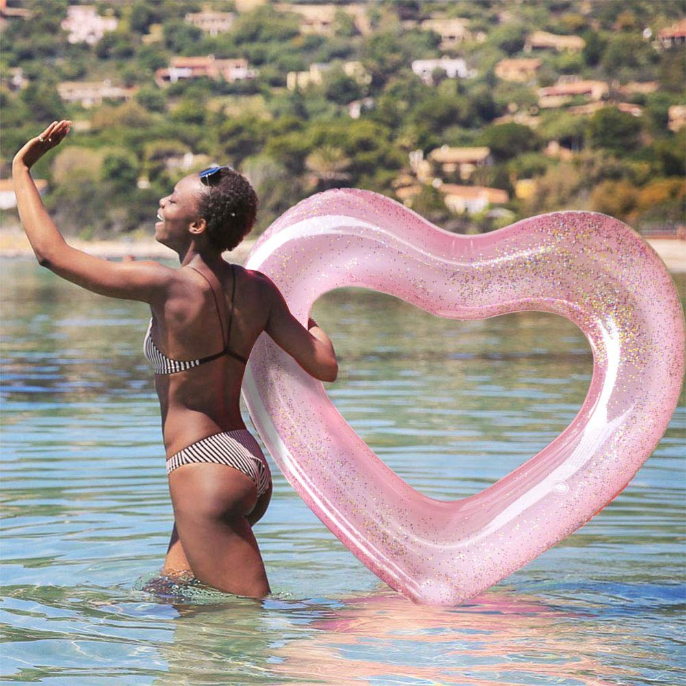 Bouée Gonflable HANBING avec Paillettes, 120 cm Bouée en Forme de Coeur en PVC, Radeau Gonflable pour Piscine, Vacances, Jouets de Piscine, Résistant Bouée Gonflable HANBING avec Paillettes, 120 cm Bouée en Forme de Coeur en PVC, Radeau Gonflable pour Piscine, Vacances, Jouets de Piscine, Résistant