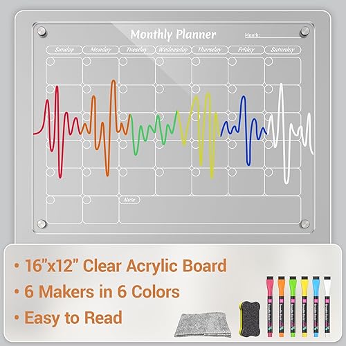 Miniatura 6 de Calendario acrílico para nevera, calendario mensual y transparente para nevera, calendario magnético transparente de 16 x 12 pulgadas, calendario