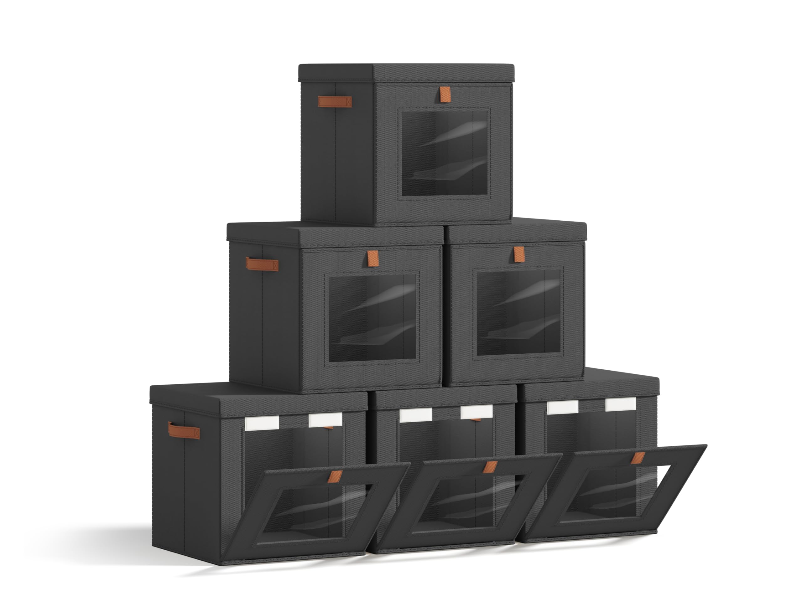 Homsorout Cube Storage Bins with Lids - Front Opening, Clear Window, 6 Pack