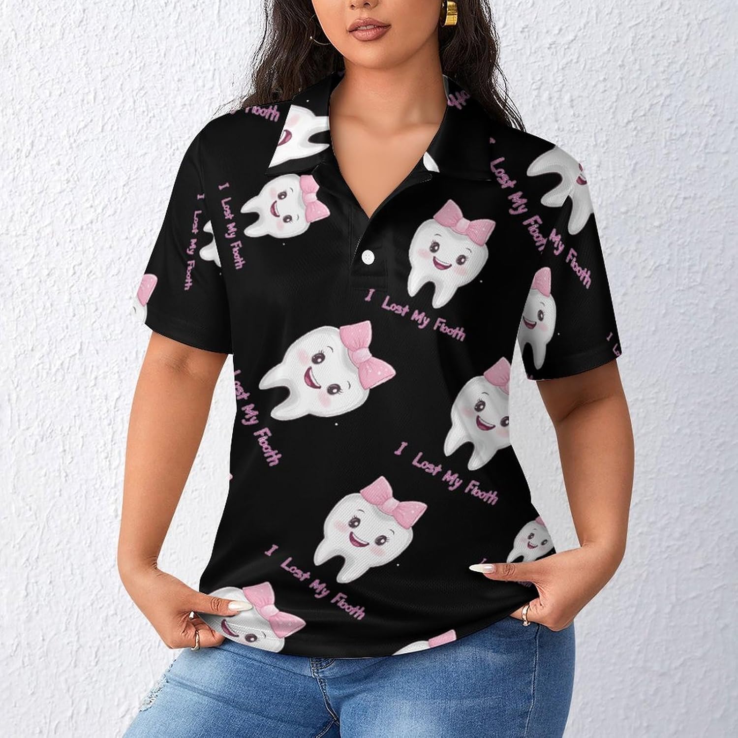 I Lost My First Tooth Womens Golf Polo Shirts Summer Short Sleeve Collared 3 Buttons T Shirt Activewear Tops