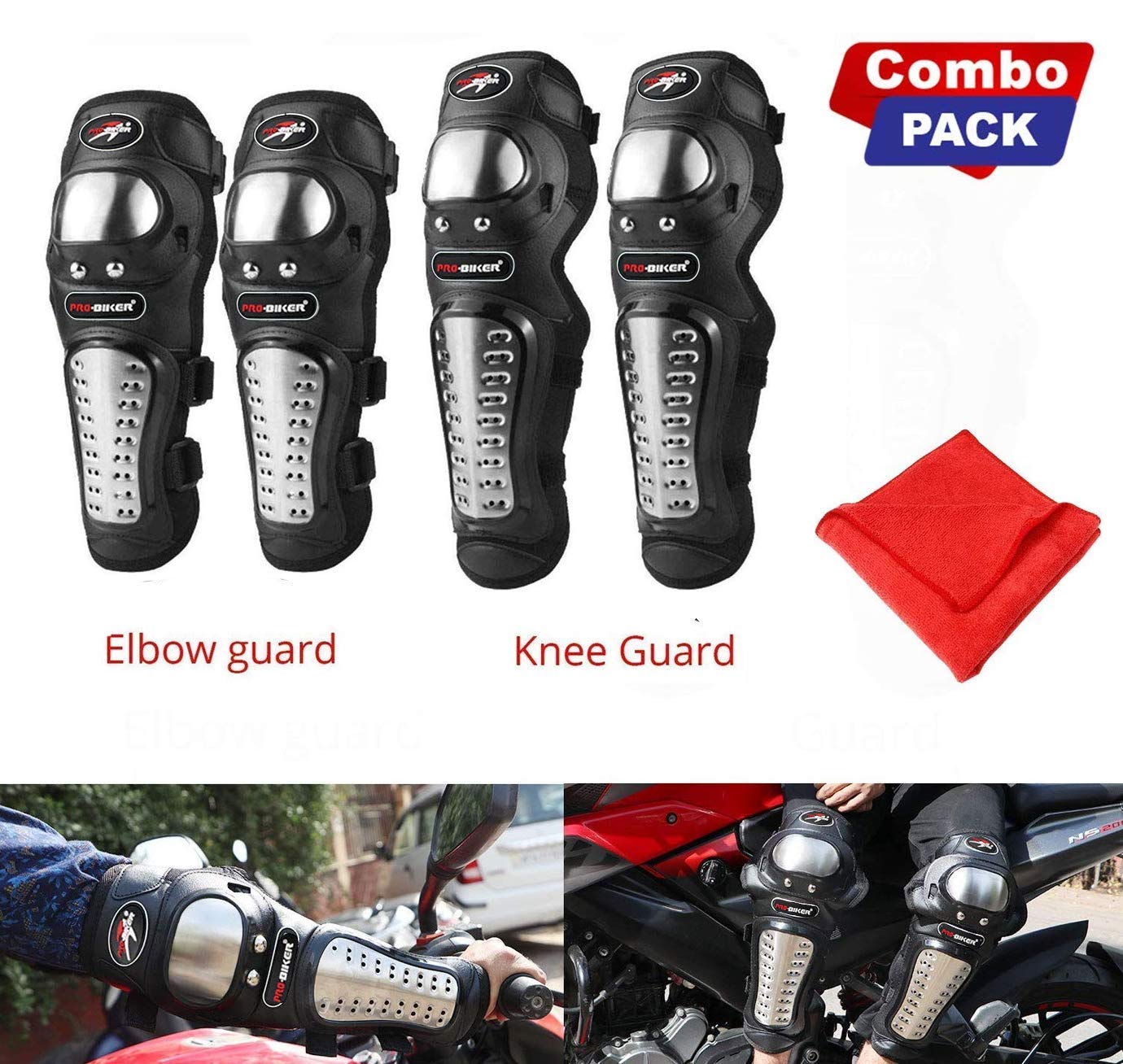 Pivalo PVPBKG4 Adjustable Alloy Steel Knee & Elbow Guards - Unisex Armor Protection Gear for Riders, Outdoor Sports Shin Guard (Black Pack of 4) - Image 2 thumbnail