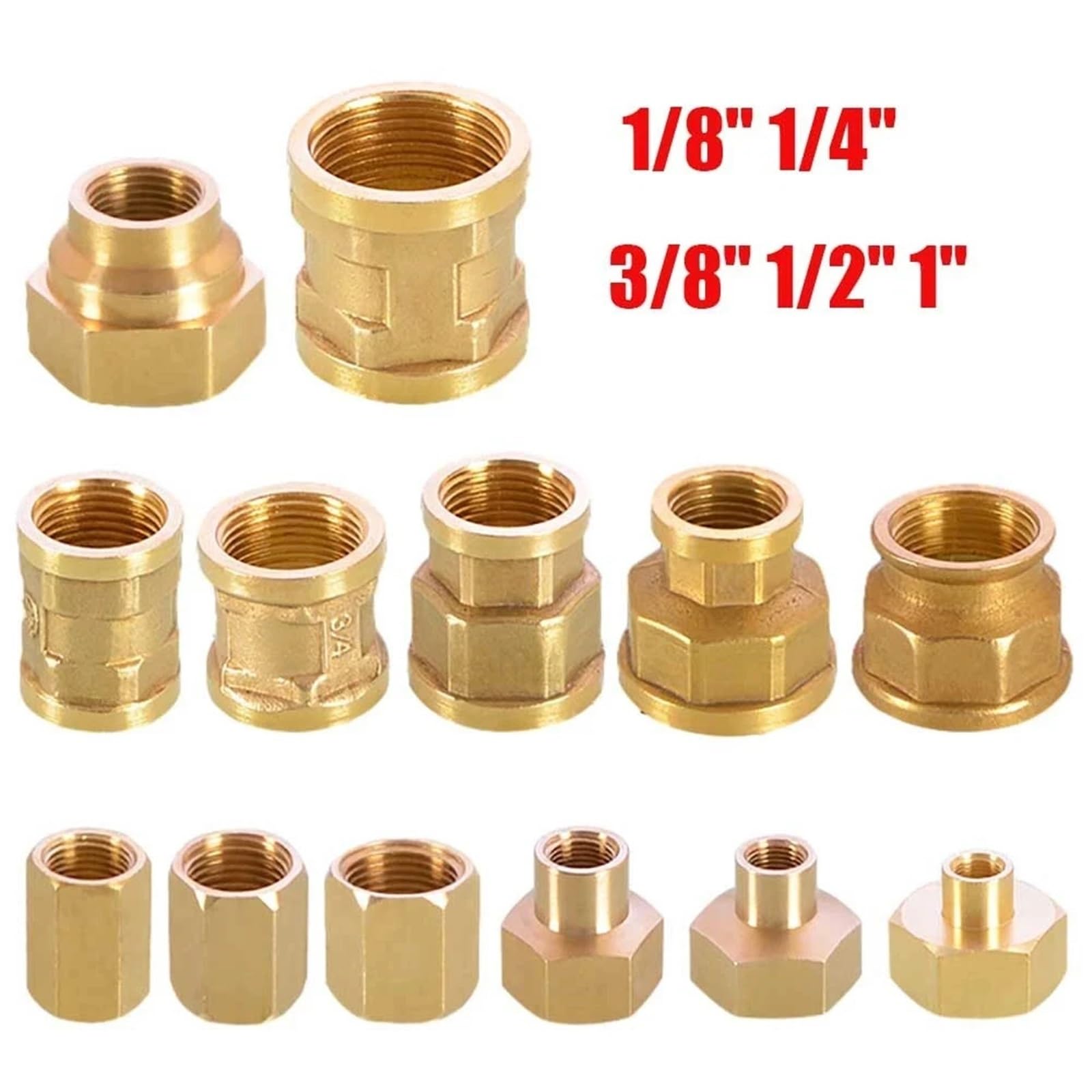 1~5 stücke Messing Weibliche Reduzierhülse 1/8 "1/4" 3/8 "1/2" 3/4 "1" BSP Gewinde Hex Rohr Fitting for Wasser Gas Für Sanitärinstallationen