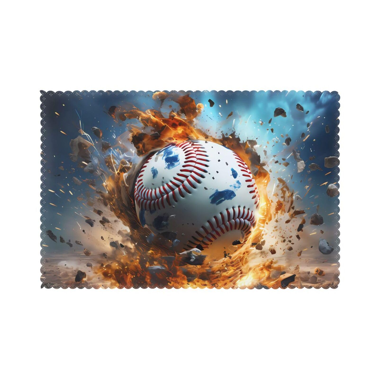 Hot Baseball Placemat set of 6, oil-proof and insulated dining table placemats, washable and wipeable.