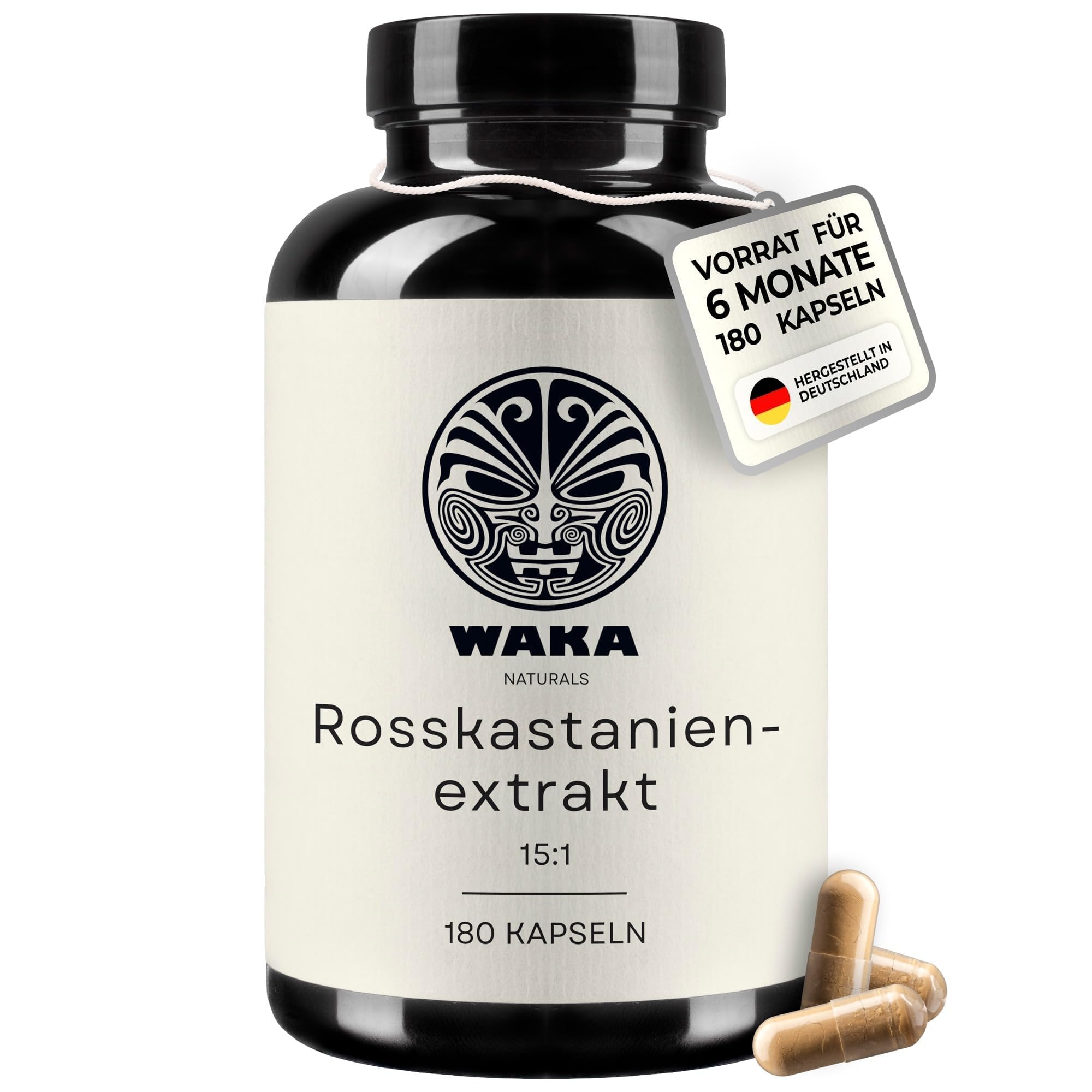 Waka Rosskastanienextrakt – 800 mg reines Extrakt – 180 Kapseln – 6 Monats-Vorrat -hochdosiert vegane Rosskastanien kapseln
