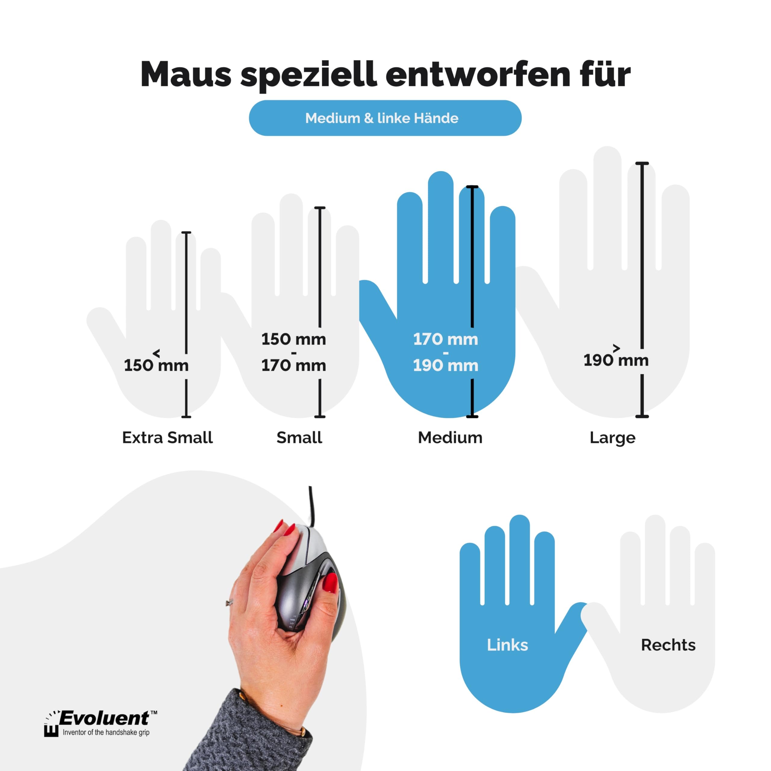Evoluent VM4L Vertikale Maus für LinksHänder, schwarz