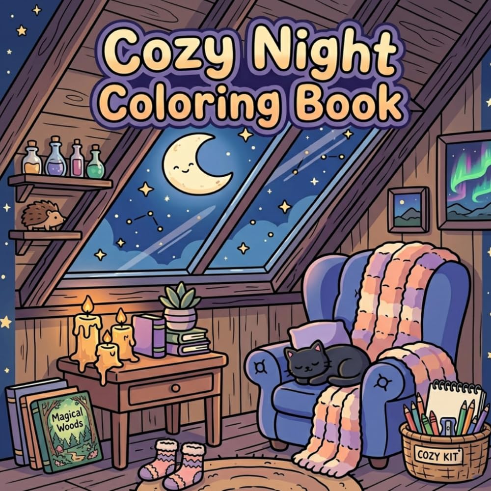 Cozy Night Coloring Book: Relaxing & Cute Evening Scenes for Stress Relief, Mindfulness, and Creative Calm