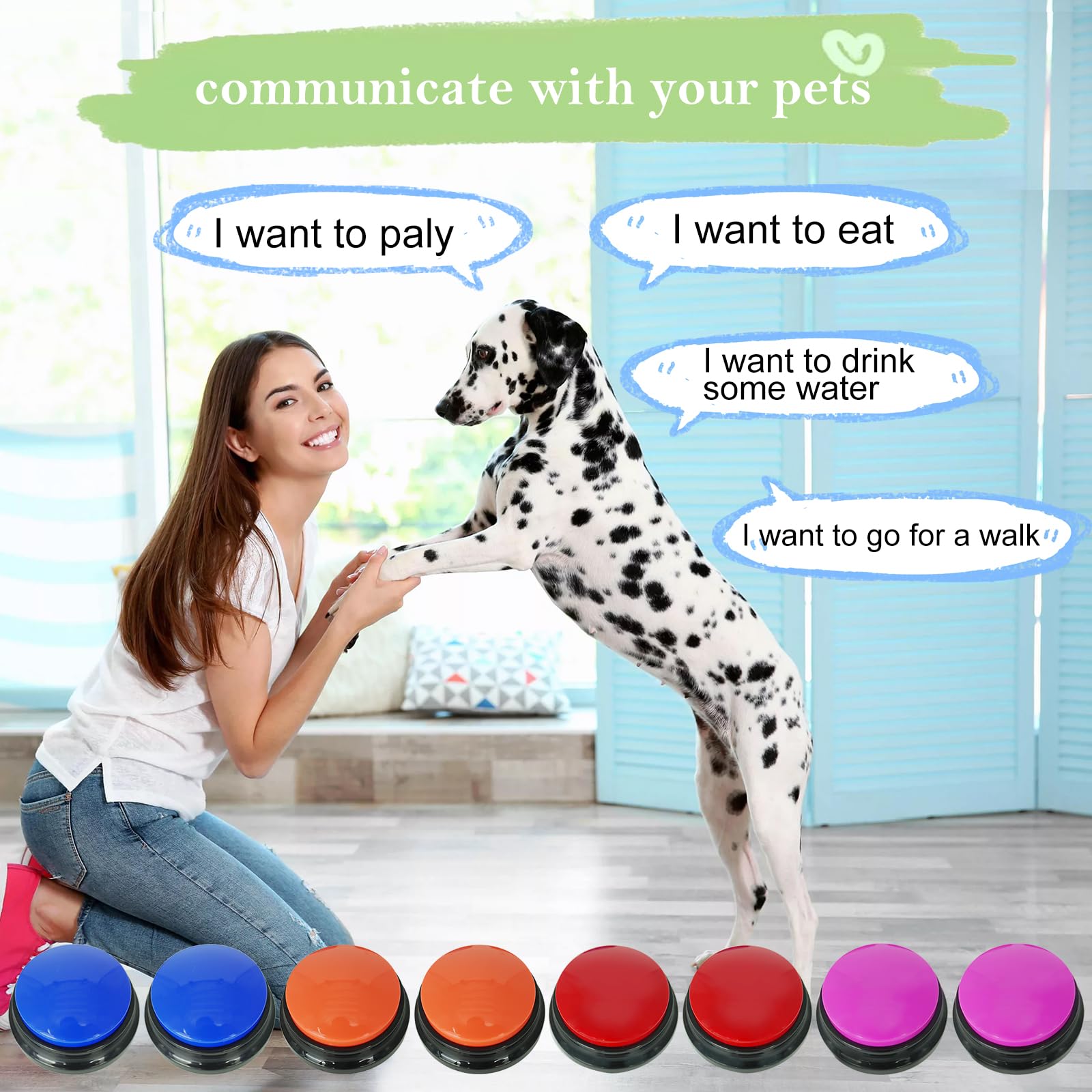 Gelabur 8 pièces Buzzer enregistrable, Buzzer Chien Communication Bouton 30 Secondes d'enregistrement, pour la Formation et Les Jeux pour Animaux de Compagnie