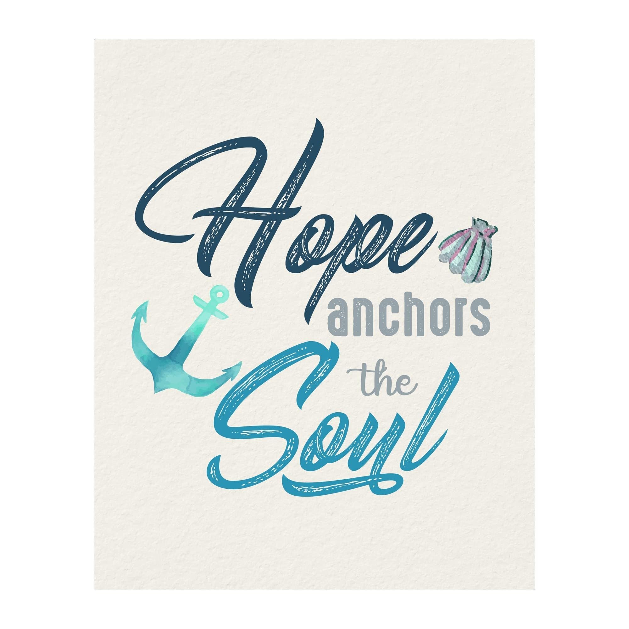Hope Anchors The Soul Beach Poster - Vintage Inspirational Print with Nautical Anchor, Coastal Wall Art for Home Office, Beach House Decor(Framed,16x24inch(40x60cm))