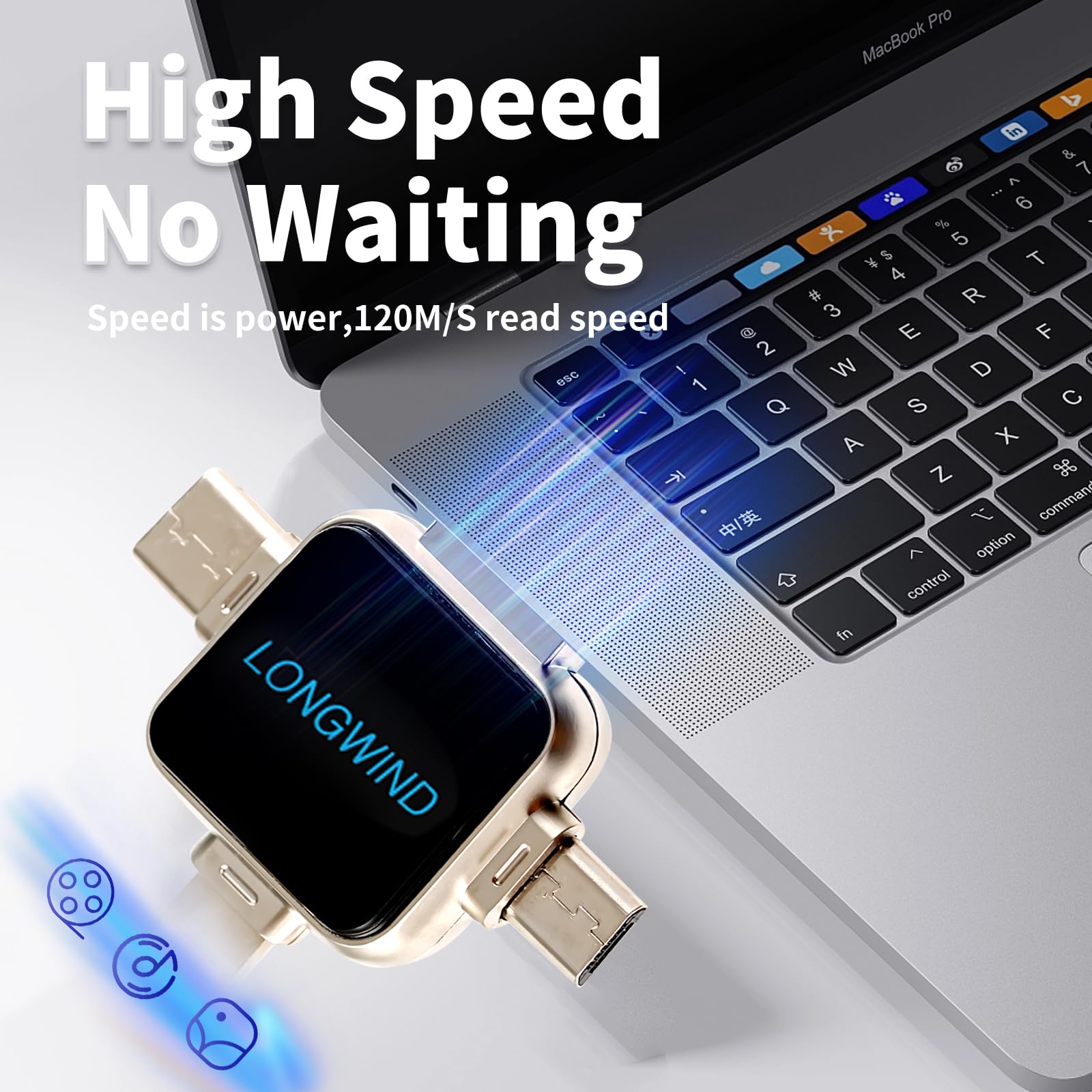 Memoria USB 3.0 de alta velocidad de 512 GB, memoria USB portátil, fácil almacenamiento de fotos para teléfono/Android/PC/portátil/tableta (plateado)