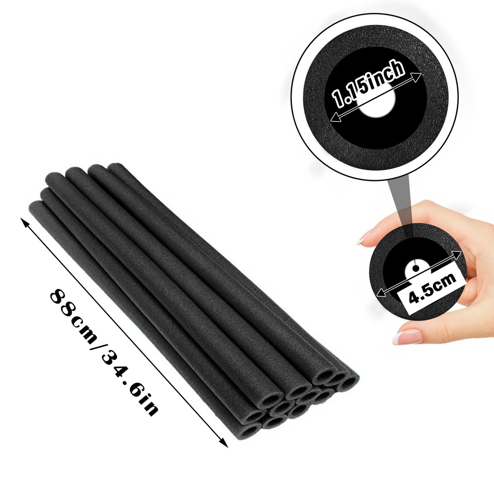 12Pcs Trampoline Pole Foam Sleeves 88cm Length, Trampoline Tube Covers, Waterproof Trampoline Accessories Replacement Parts for Poles with 2.5cm-2.6cm Diameter - 2