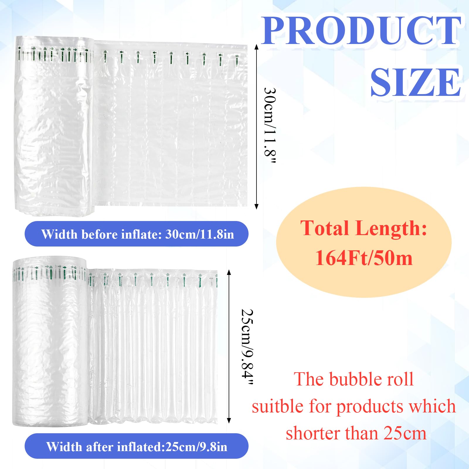 Rotolo di pluriball, 30 cm x 50 m, gonfiabile con pompa a mano, clip, materiali di imballaggio resistenti per traslochi, protezione per bottiglie di vino, imballaggio antiurto