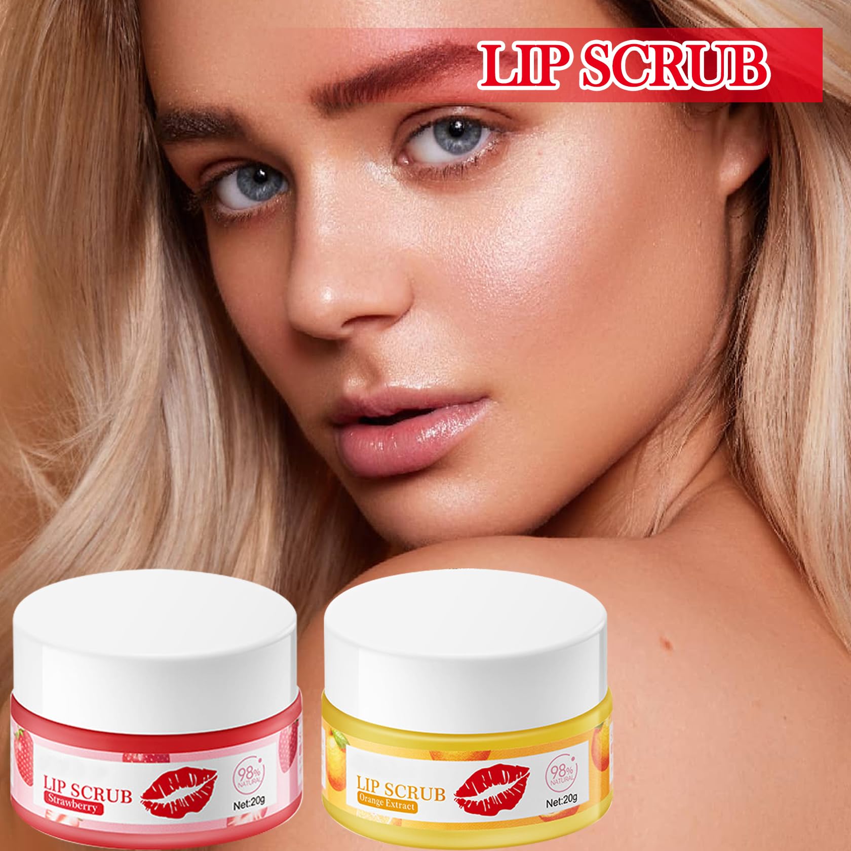 Kit de 2 unidades de exfoliante labial acondicionador de fresa y naranja, máscara hidratante para dormir de labios de larga duración, exfoliante de labios, productos para el cuidado de los labios para 7