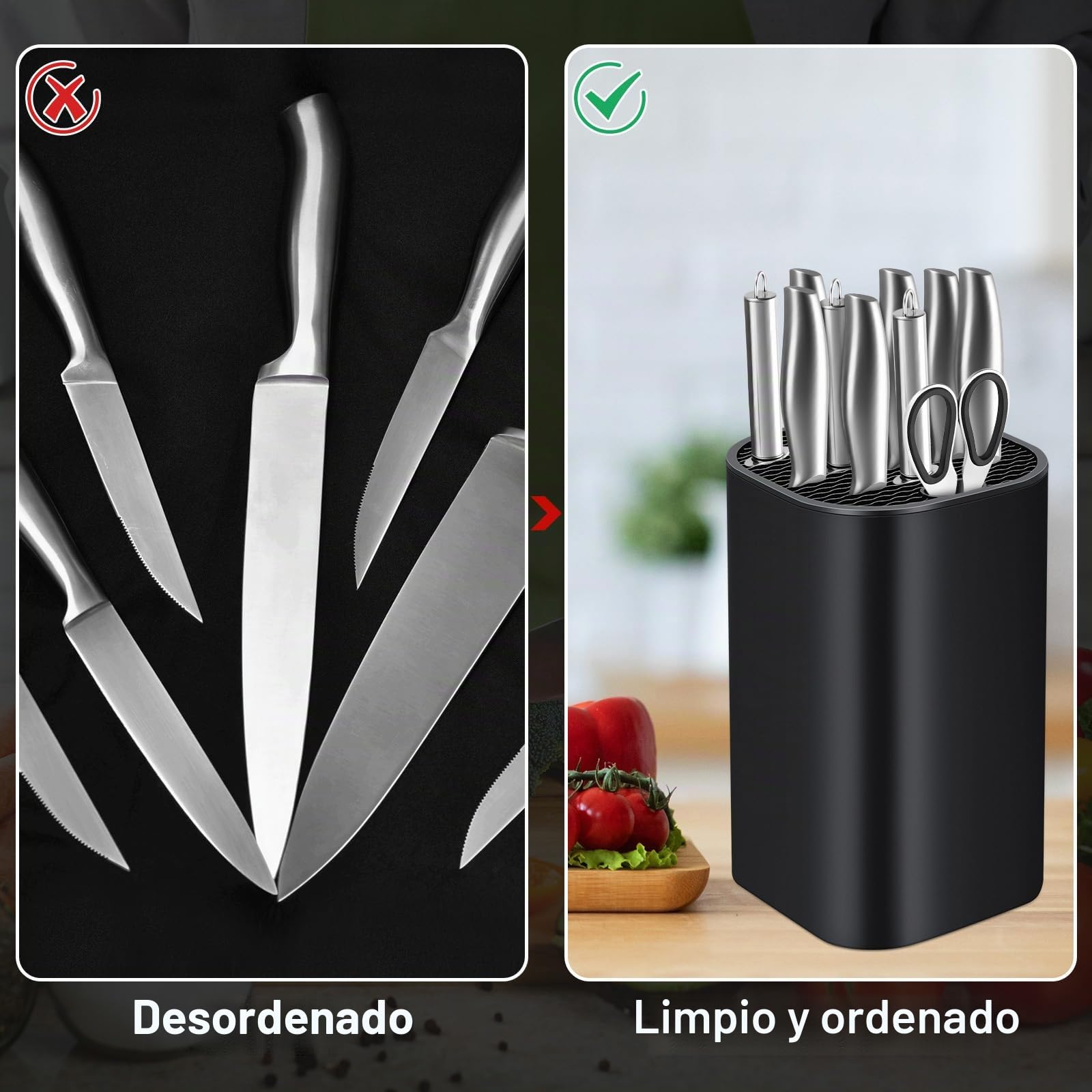 Soporte Cuchillos Cocina, Porta Cuchillos Cocina, Bloque para Cuchillos sin Cuchillos, Soporte Universal para Cuchillos con 21 Ranuras y Diseño de Desagüe, Bloque de Cuchillos Vacío ExtraíBle