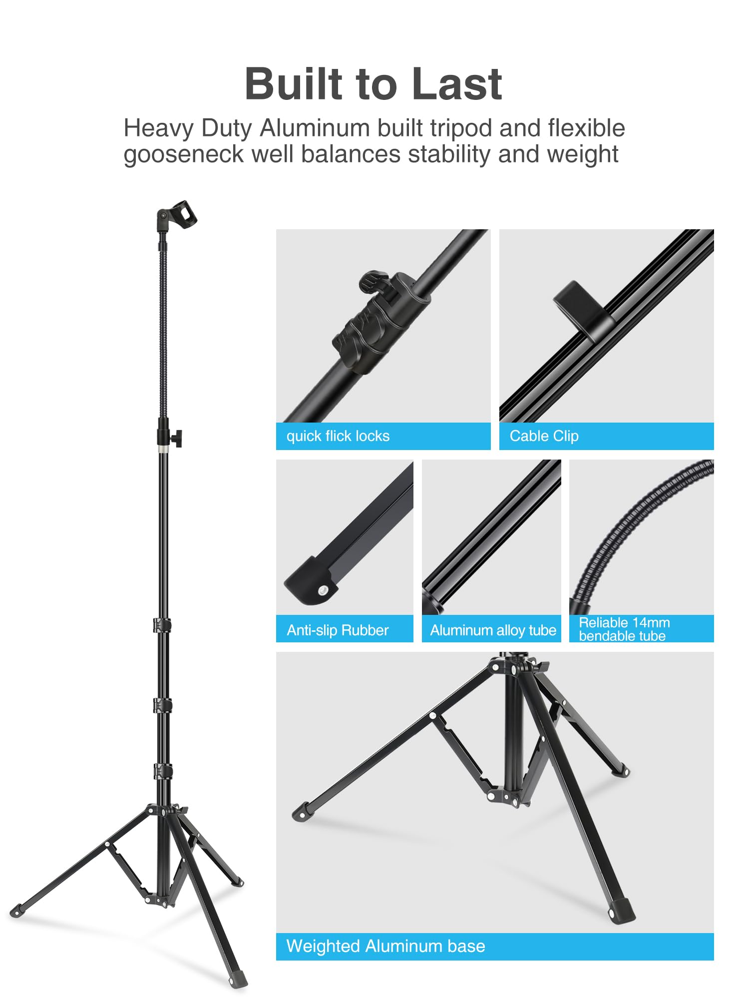 Elitehood Zusammenklappbarer Mikrofonständer aus Aluminium, 203,3 cm hoch und höhenverstellbar, Mikrofonstativ mit Mikrofon-Clip-Halter für Singen, Performance, Karaoke, Sprache, Bühne und Outdoor
