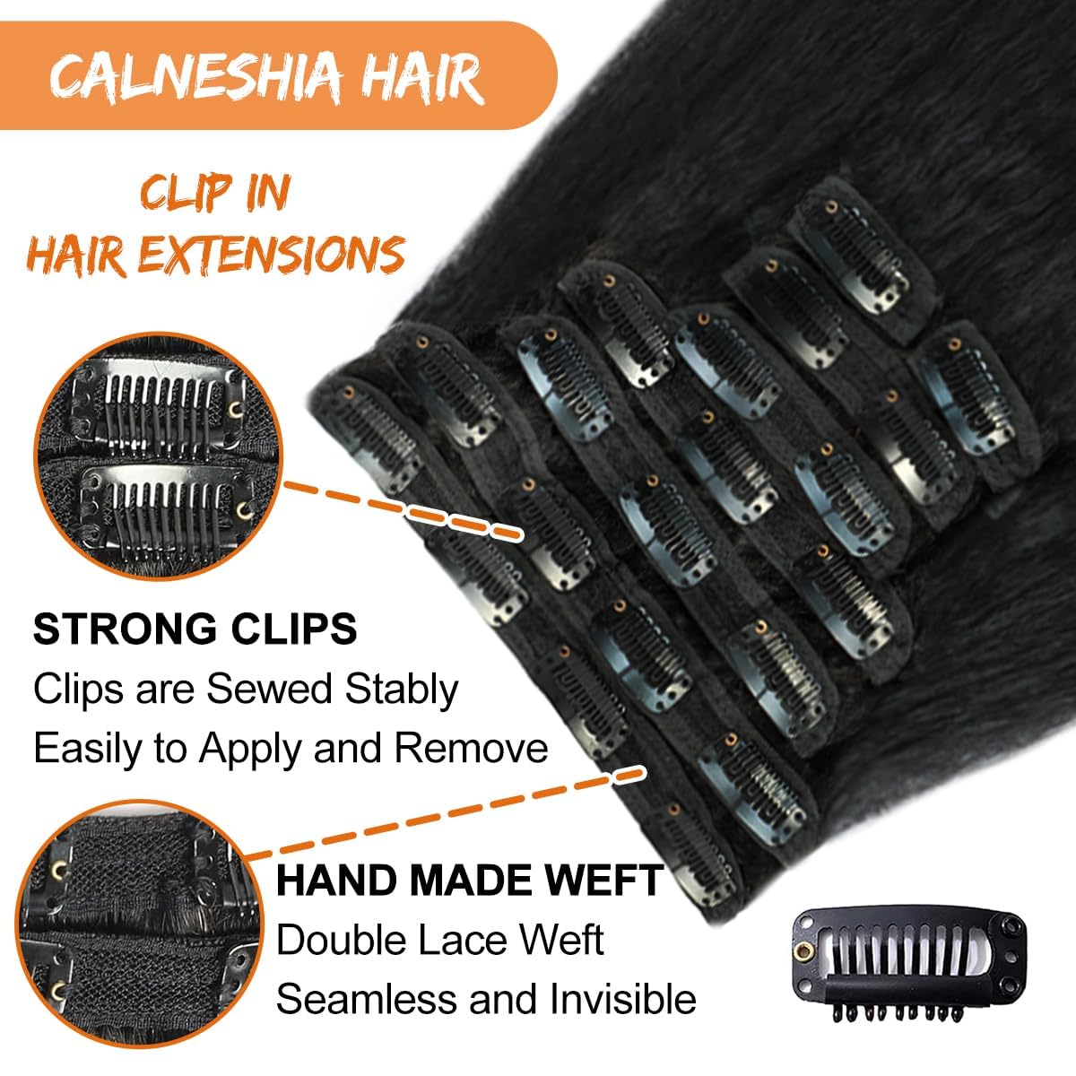 Kinky Straight Clip ins 8Pcs 120g 16 Inch Clip in Hair Extensions Real Human Hair Yaki Straight Clipins for Black Women Full Head Brazilian Remy Hair Extensions Double Weft 20 Clips