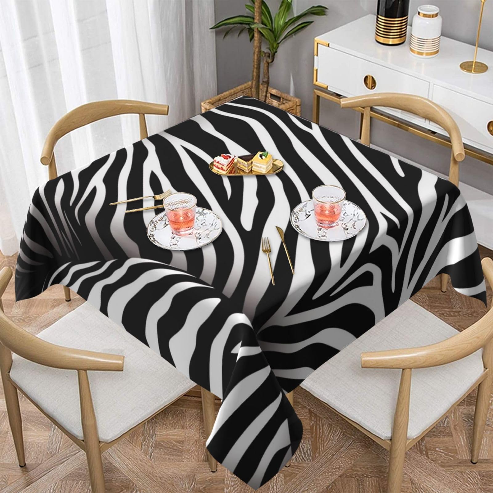 WPKJU Zebra Print Printed Square Tablecloth 60x60 inch Water Resistant Table Cover Washable Rectangle Table Cloth for Dining Tables