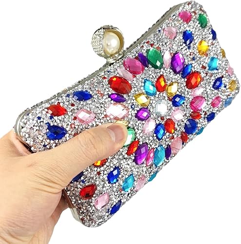 Miniatura 3 de Boutique De FGG Bolsos de mano de cristal con cierre de perlas para mujer, bolsos de noche para boda, fiesta, bolsa de diamantes de imitación
