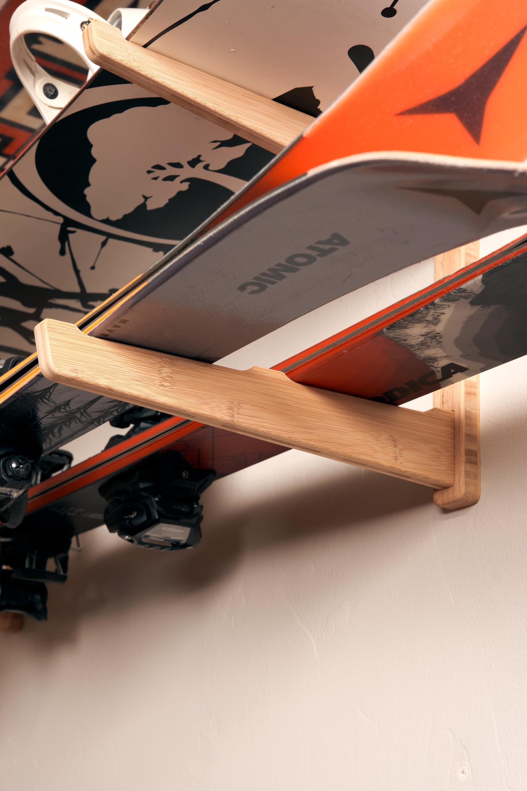 Vagabond Racks 2 Ski Rack – Horizontal Wall Mount Ski Storage Rack for Garage or Home – Eco-Friendly Bamboo Ski Organizer, Heavy-Duty and Easy to Install Wall Hanger (Two Ski)