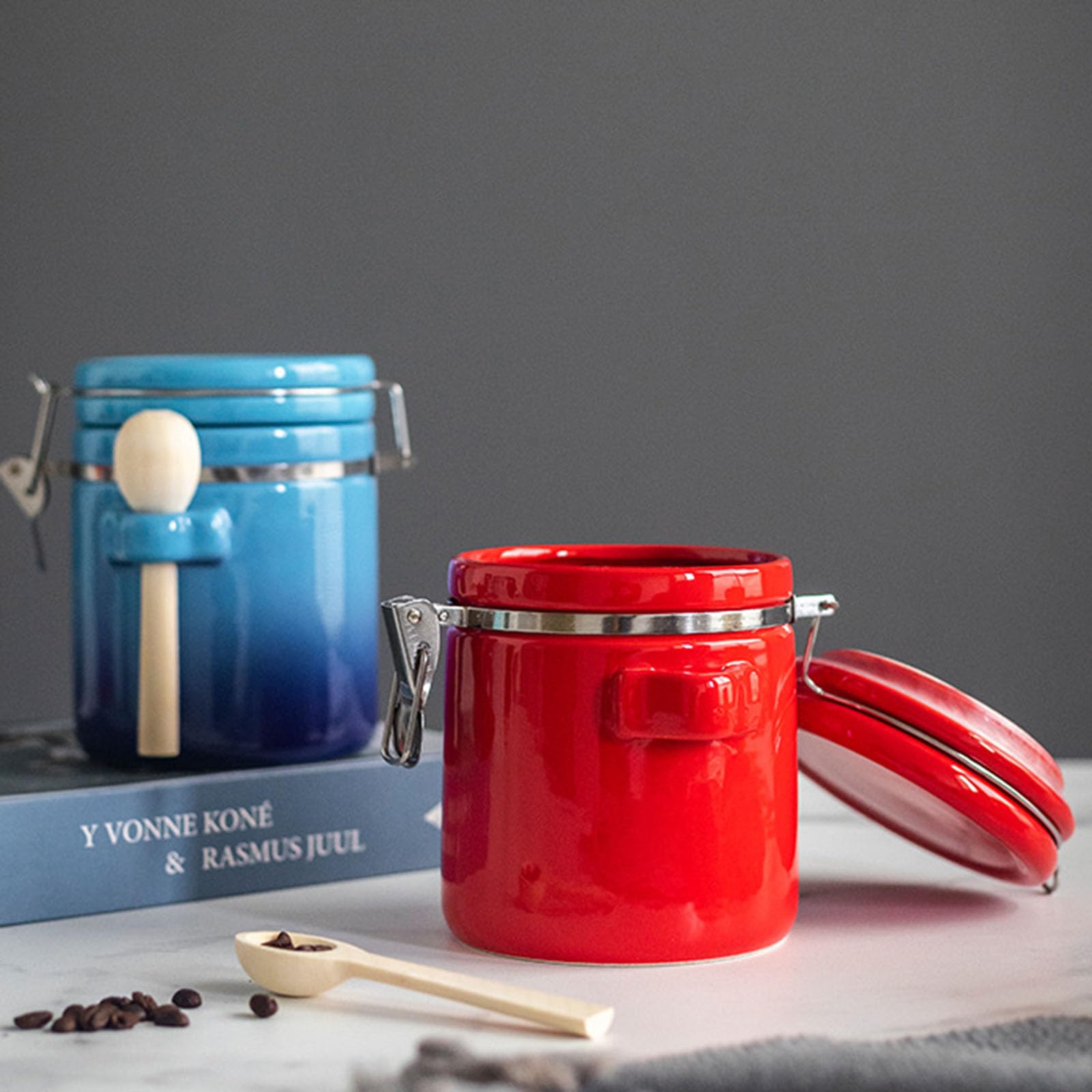 Kaffeedose Luftdicht Set, Kaffeebohnen Behälter Aus Edelstahl, Bohnen Vakuum Kaffee Dose, Luftdichte Edelstahl Für Tee Nüsse,Rot