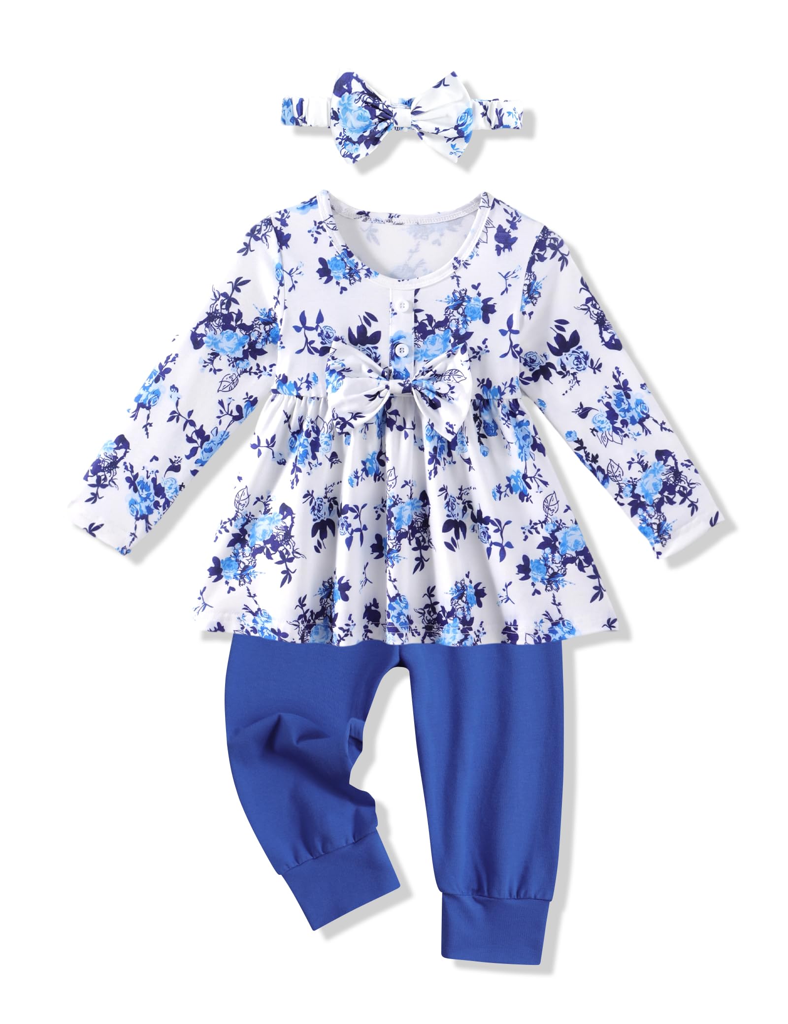oklady Toddler Baby Girl Clothes Solid Color Ruffle Tops Floral Pants with Headband Fall Winter Cute Girl Outfits