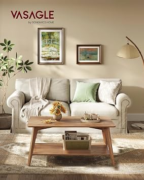 VASAGLE Coffee Table, 2-Tier Center Table with Storage, Tapered Legs