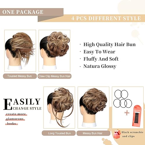 Miniatura 2 de 4 piezas de moño de pelo desordenado, moño desordenado, moño desordenado, piezas de cabello para recoger, peluca, extensiones de cabello para mujeres