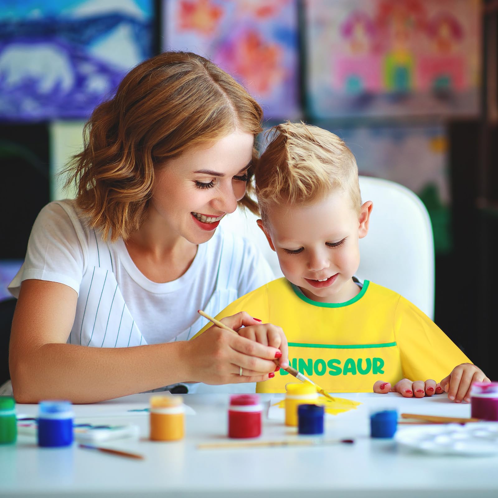 ROSEMO Painting Apron Children's Painting Coat for 6-12 Years Girls Boys Waterproof Painting Coat Adjustable Craft Apron with Dinosaur Pattern Sleeves and Pockets Craft Coat Art Apron for School - Image 4
