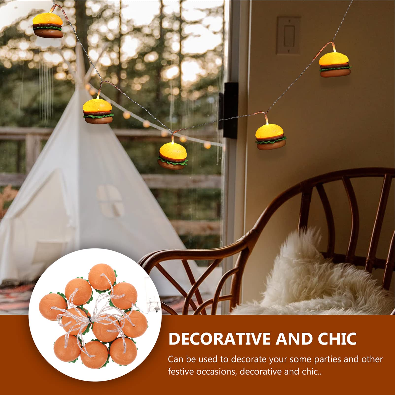 OSALADI 1ensemble Guirlande Led Forme De Hamburger Lampes Pour Décoration De Fête Chambre Garçon Fille Salon Et Restaurant Fonctionne Avec Piles Non Incluses Ambiance Chaleureuse Et