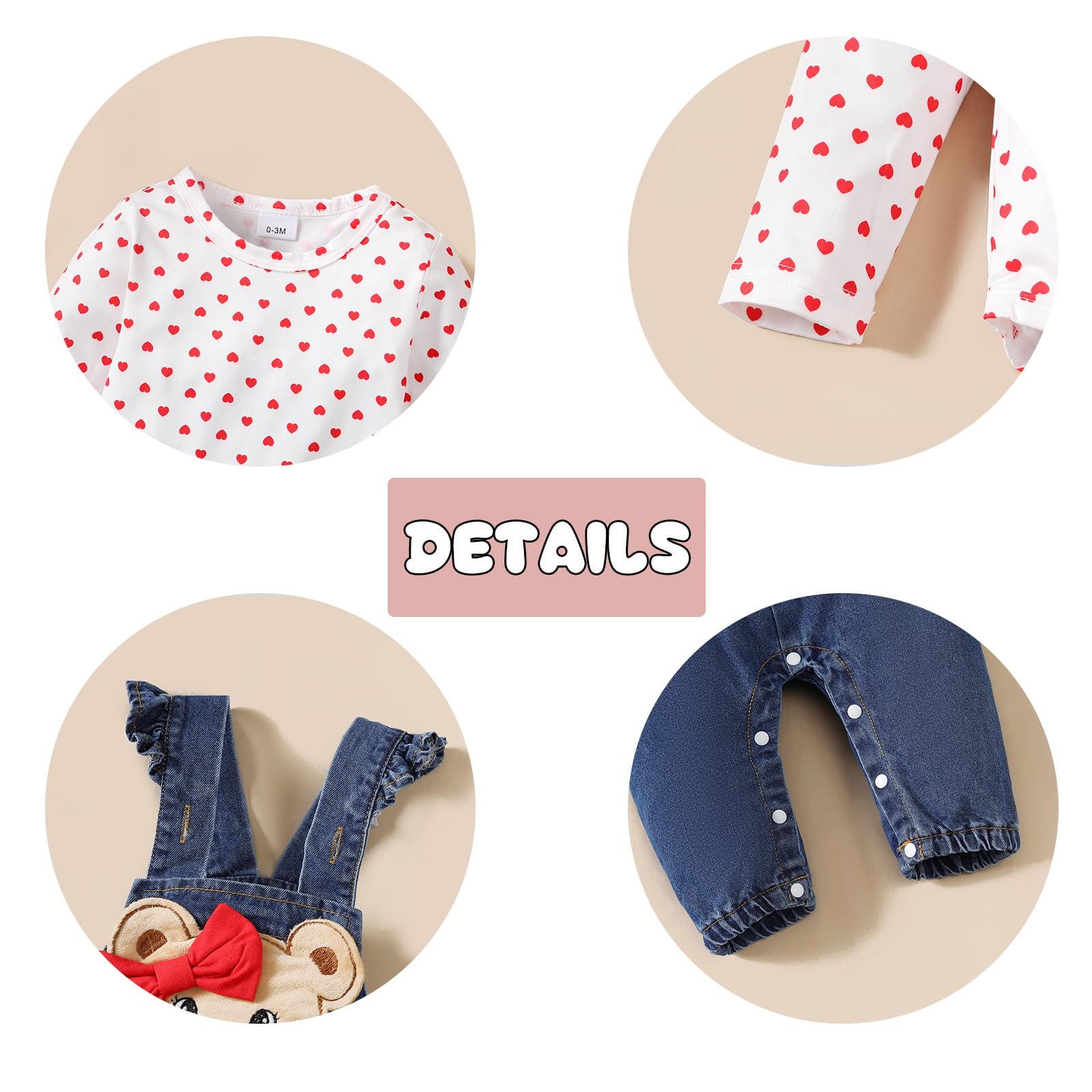 Abbigliamento per Neonata Set Body con Stampa Carina a Cuori/Pois+ Regolabile Orso/Elefante Salopette Pantaloni Autunno Inverno Tuta Vestiti Set