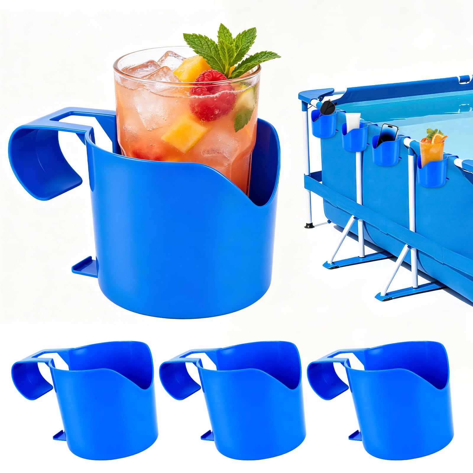 Lot de 4 porte-gobelets de piscine Poolside - En plastique - Refroidisseur de caisse à bière - Pour piscine - Support suspendu - Accessoires de piscine pour piscine hors sol