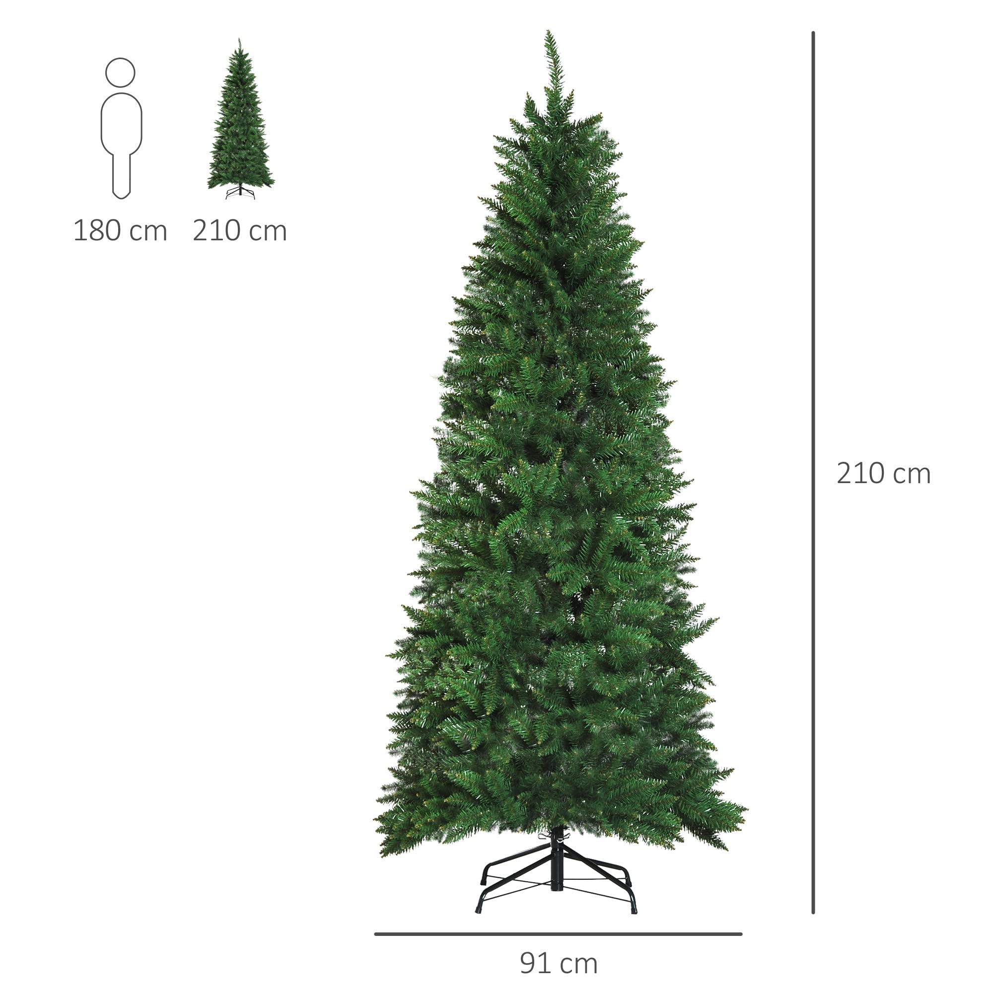 HOMCOM Árbol de Navidad Artificial Árbol con Soporte 210cm 865 Ramas Verde