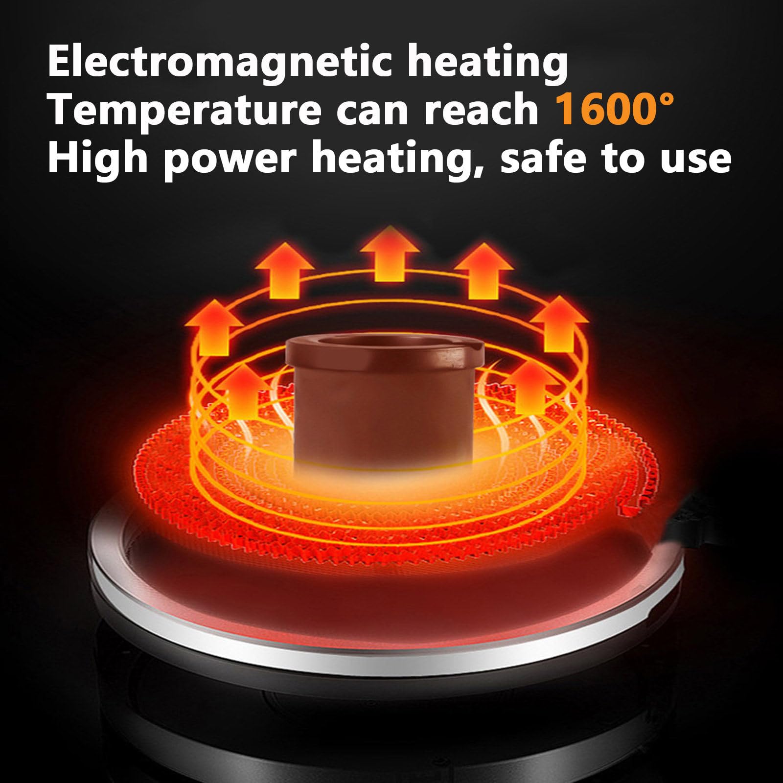 Elektryczny cyfrowy piec do topienia, indukcyjna maszyna do wytopu metali o średniej częstotliwości, wysoka temperatura 1600°C, do metali szlachetnych, biżuterii, metali (Black 3kg)