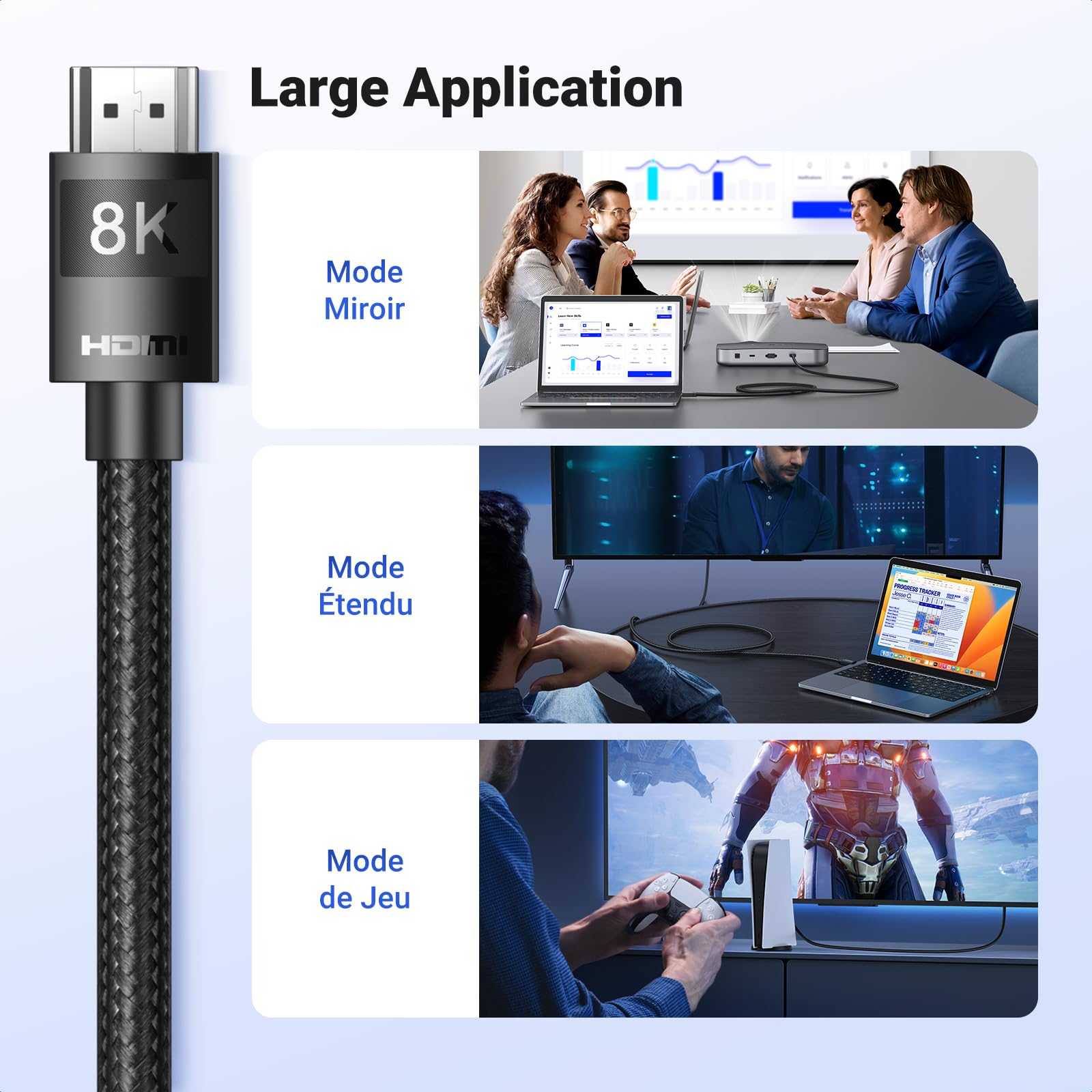 UGREEN 10K 8K 60Hz Câble HDMI 2.1 Certifié 4K 240Hz UHD Haute Vitesse 48Gbps 3D eARC HDR 10+ VRR HDCP 2.3 Dolby Vision Compatible avec Switch PS5 PS4 Xbox One X HDTV MacBook Pro Mac Mini M4 (2M)