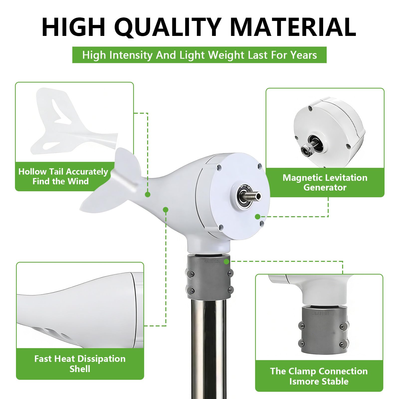 Generador de Turbina Eólica 12V/24V/48V 400W, Aerogenerador Horizontal 8 Cuchillas, Velocidad Nominal 13m/s, con Controlador para Hogar, Chalets 48V