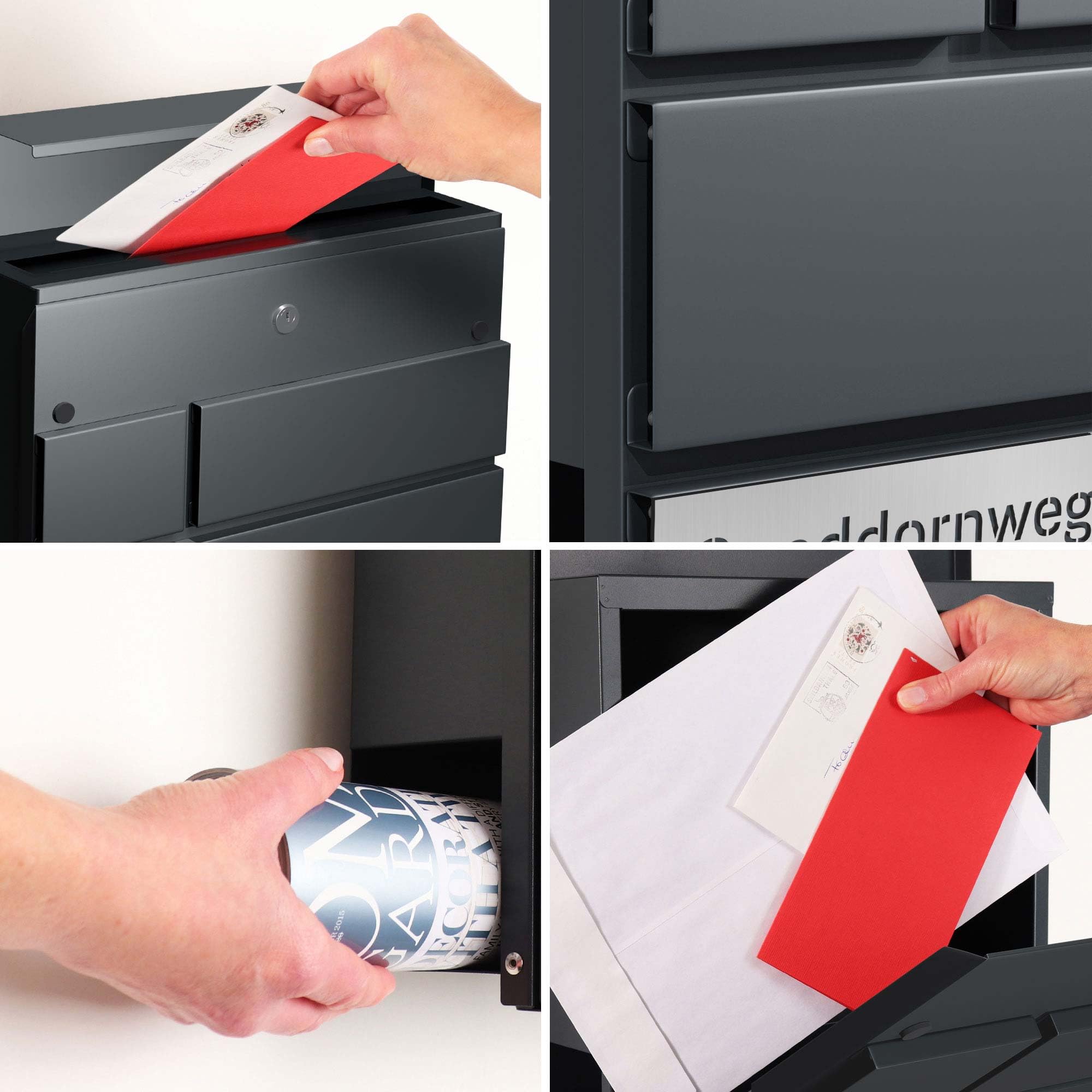 Forgard Briefkasten Anthrazit mit Zeitungsfach (RAL 7016), personalisiert, Postkasten Modern aus Zinkstahl mit Straßenname + Hausnummer inkl. Montageset, VIBORG