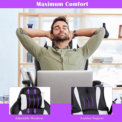 Miniatura 3 de PIKAQTOP Silla de escritorio para juegos de PC, silla de jugador ergonómica, cómoda de piel sintética, para computadora de oficina con soporte