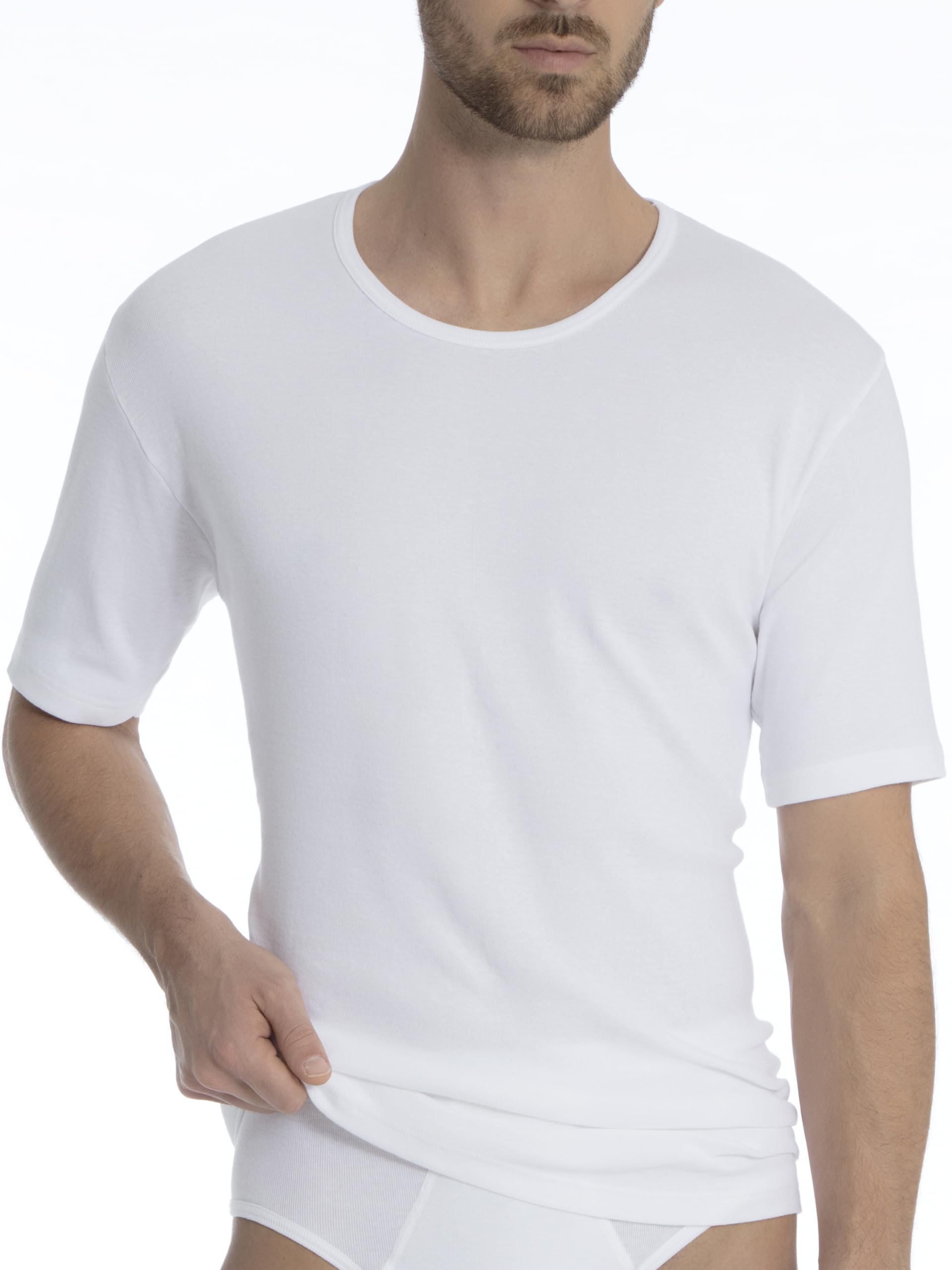 Calida Men's Crew Neck Short Sleeve Vest - White - Weiß (Weiss 001) - Large