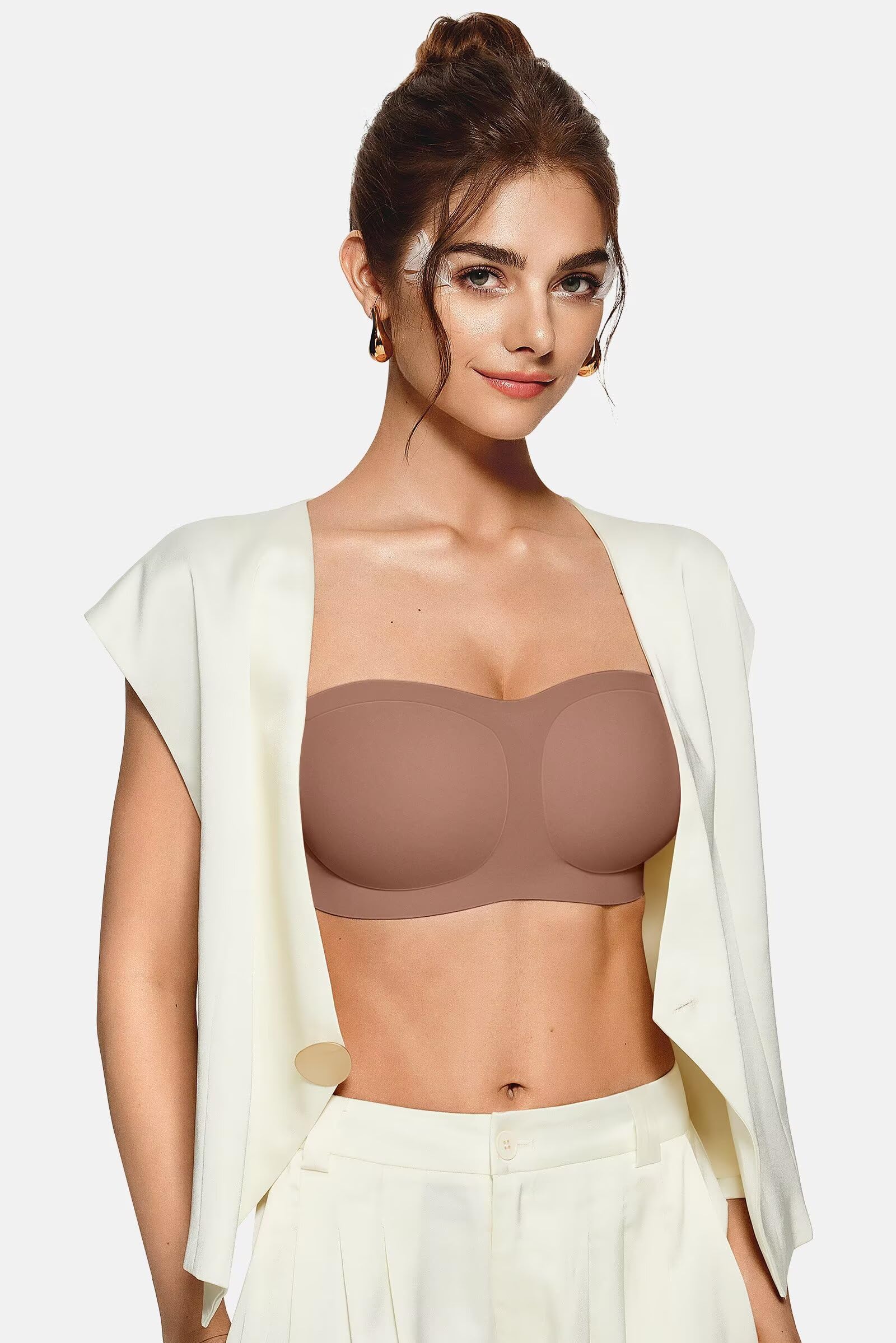 Vertvie Brasier sin tirantes sin tirantes para mujer, sin costuras, acolchado, brasier bandeau antideslizante, de silicona, parte superior de tubo push up, convertible