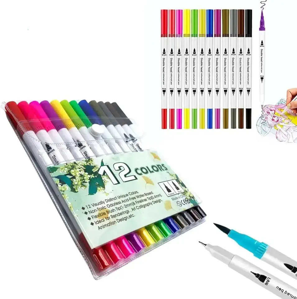 Canetas Brush Pen e Ponta Fina 2 em 1 Kit Profissional para Lettering Caligrafia e Desenho Canetinhas Coloridas Dual Tip para Artistas Estudantes e Adultos