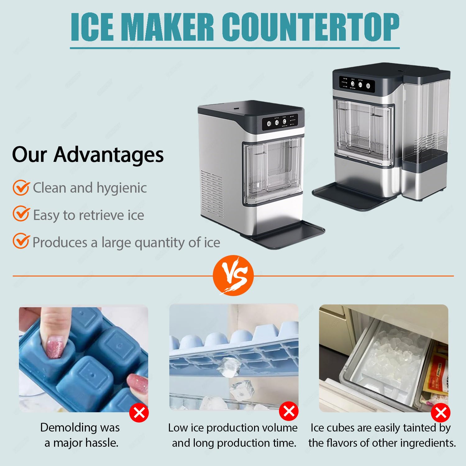 Nugget Ice Maker Countertop, Chewable Ice Maker, Self-Cleaning Portable Ice Maker Built-in Water Reservoir for countertops in Kitchens, Offices, Bars, or Small cafes WithWaterTank on Fridge.com