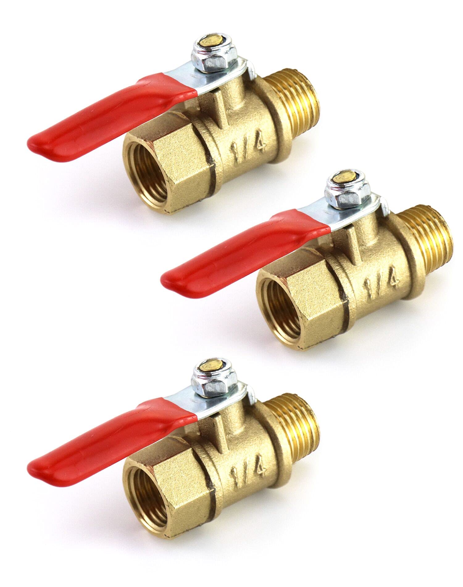 qwork ball valve 3 pcs 1434 heavy duty brass ball valve shut off switch 1434 male x female npt thread pipe fitting air compressor shut off valve