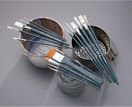 Miniatura 2 de Winsor & Newton Juego de brochas acrílicas sintéticas, mango largo, filbert redondo y plano, paquete de 6