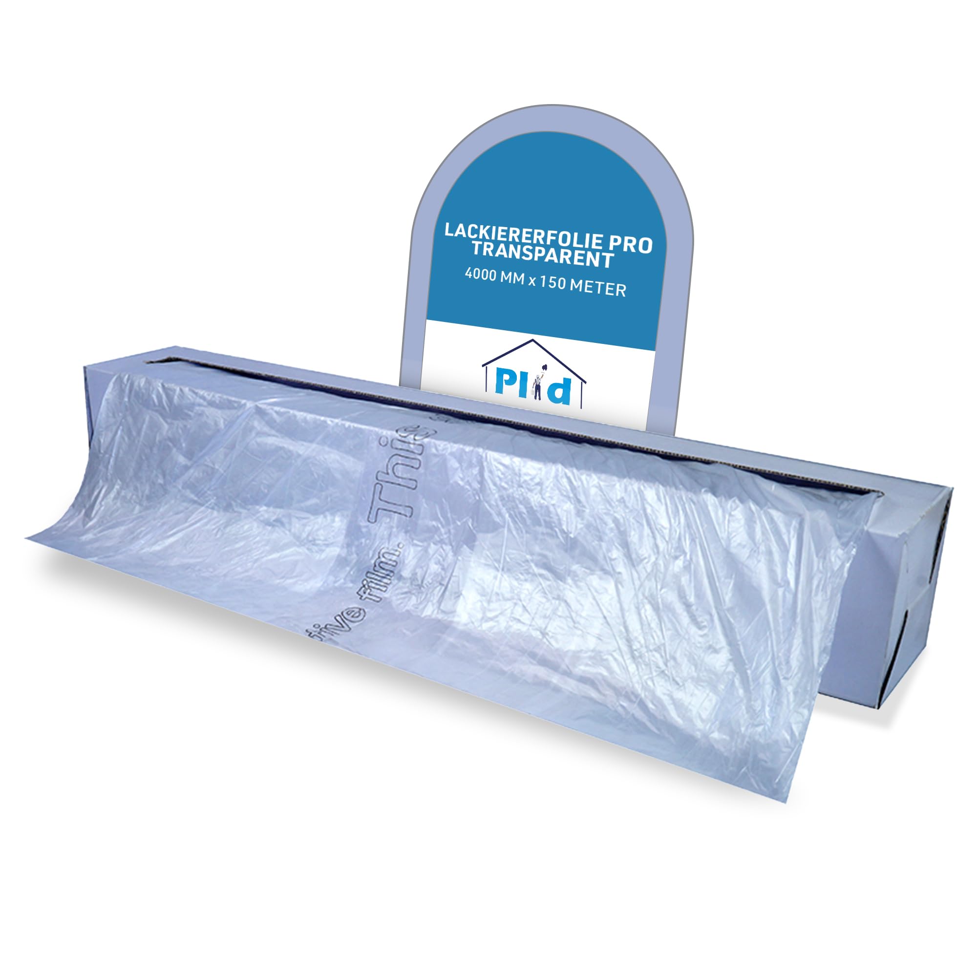 Plid® Lackiererfolie PRO 4m x 150m Transparent Schutzfolie | Abdeckfolie, Karosserieschutz, Undurchlässig, Einfache Anwendung, Starke Haftung