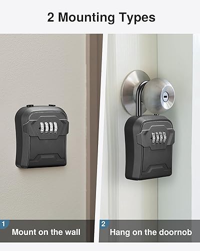 Miniatura 4 de Puroma Caja de seguridad, caja de bloqueo de llave de montaje en pared y caja de seguridad portátil con código reiniciable, caja de seguridad para