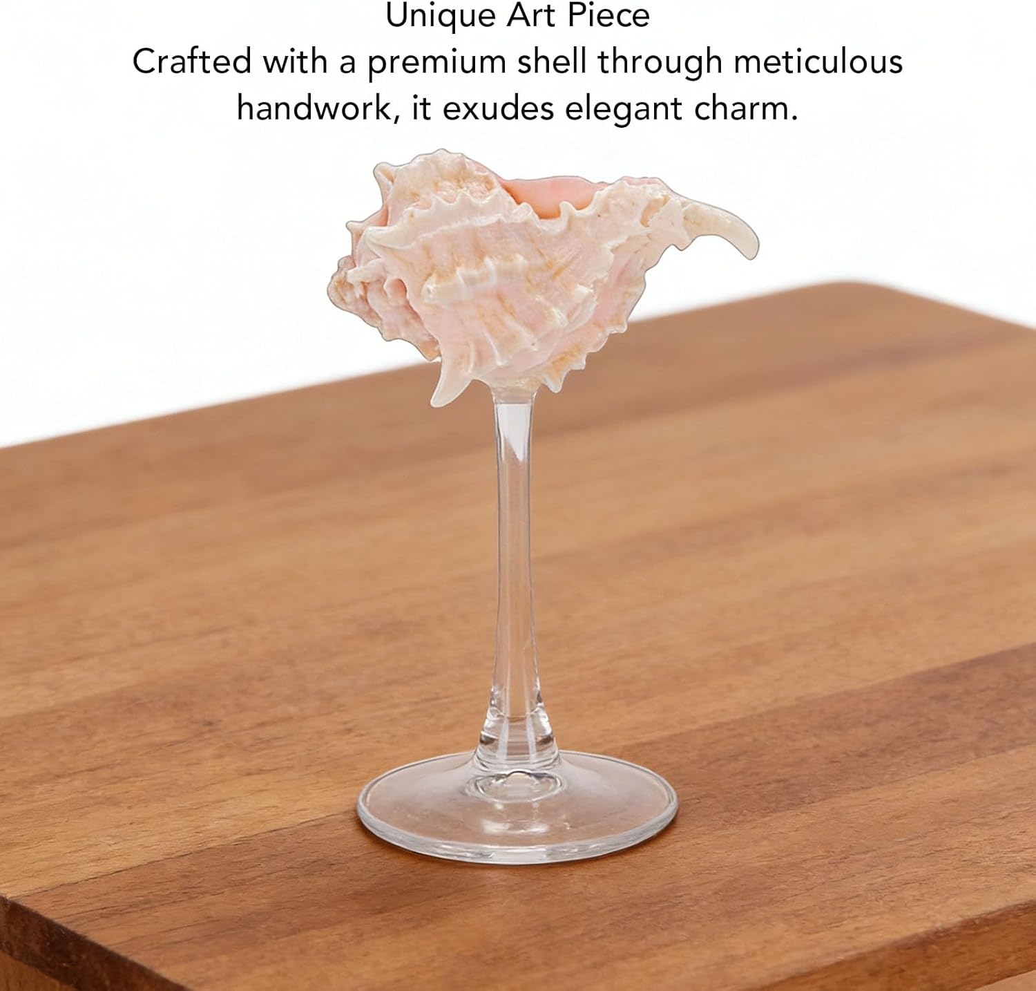 Conch Shell Wine Glass, Handcrafted Long Stem Goblet for Cold Drinks, Natural Shell and Glass Table Centerpiece Decor, Approx. 227g Unique Tableware for Special Occasions (Transparent Base