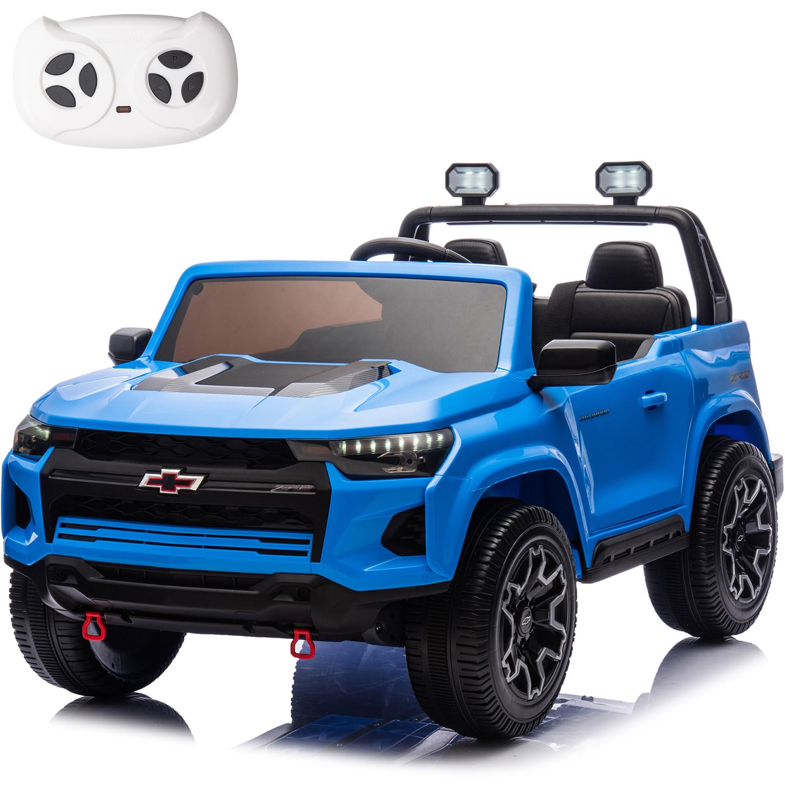 2 Seater 24V Chevrolet HD Pickup Truck Ride On Car with Parent Remote Kids EVA Tires Ride On Car Electric Power Vehicles Wheels Ride on Toys for Boys,Blue