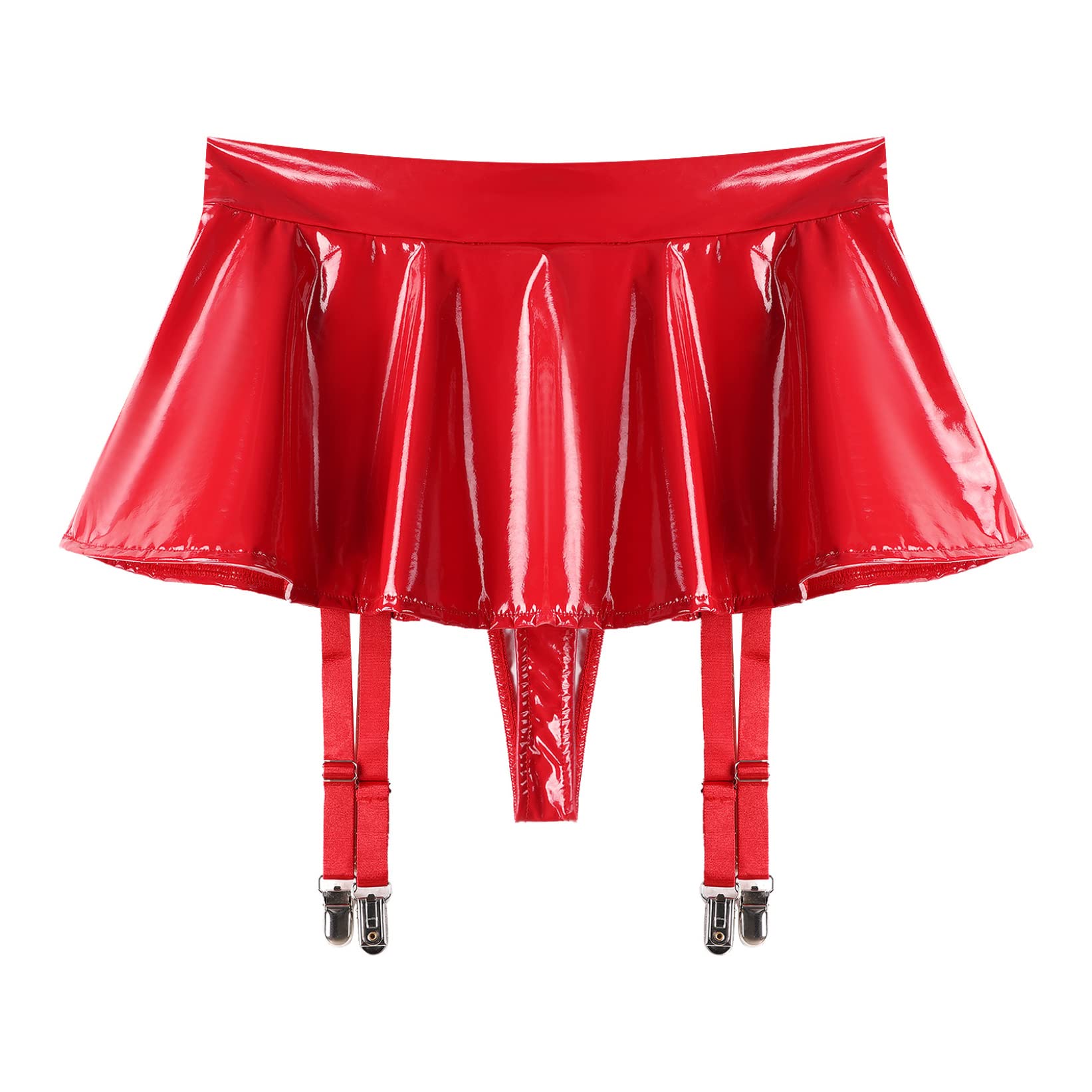 Zaldita Women's Wet Look PVC Leather Skirt Garter Belts Suspender Belt with 4 Straps Metal Clip: Small Red